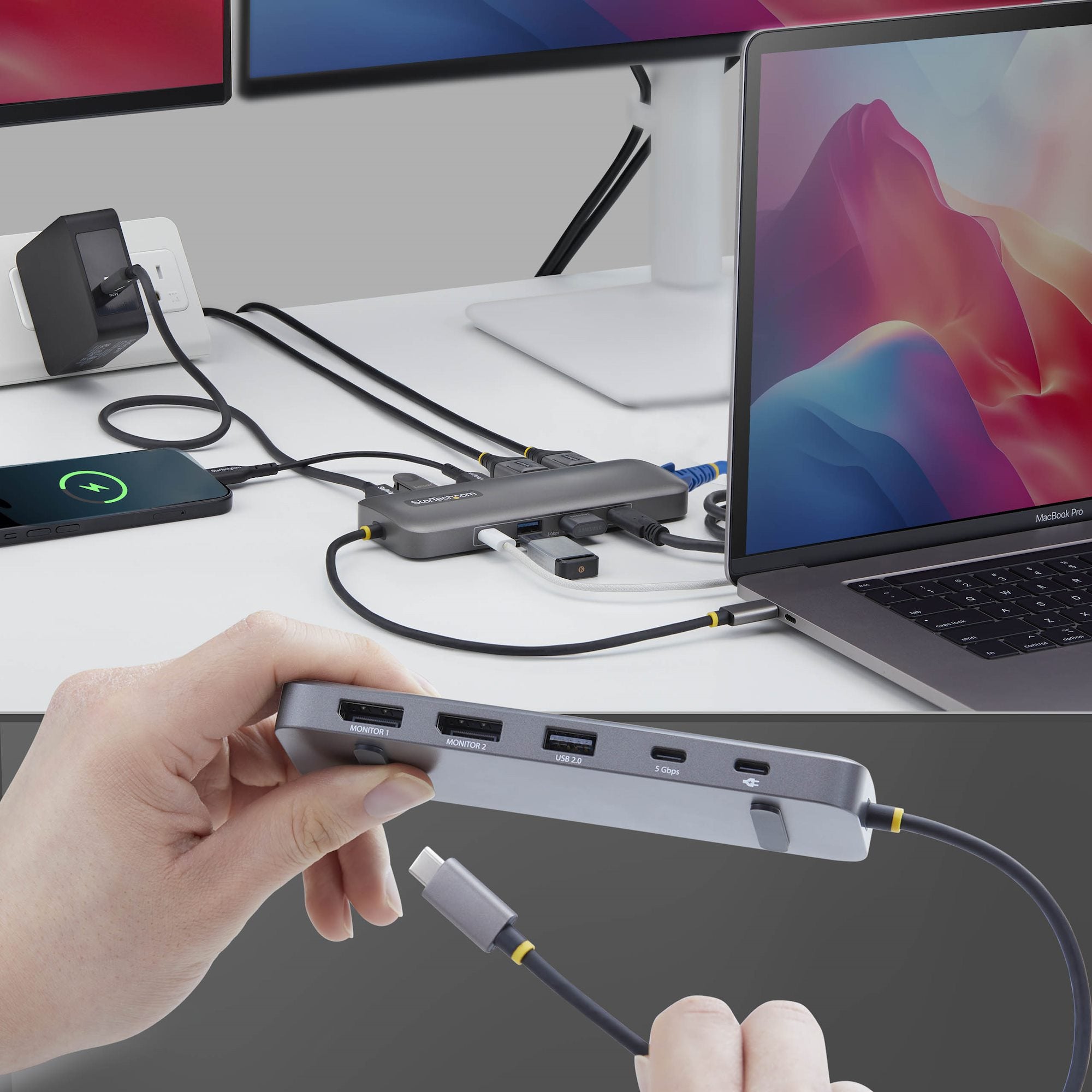 USB-C to Dual-DP Multiport Hub 100W