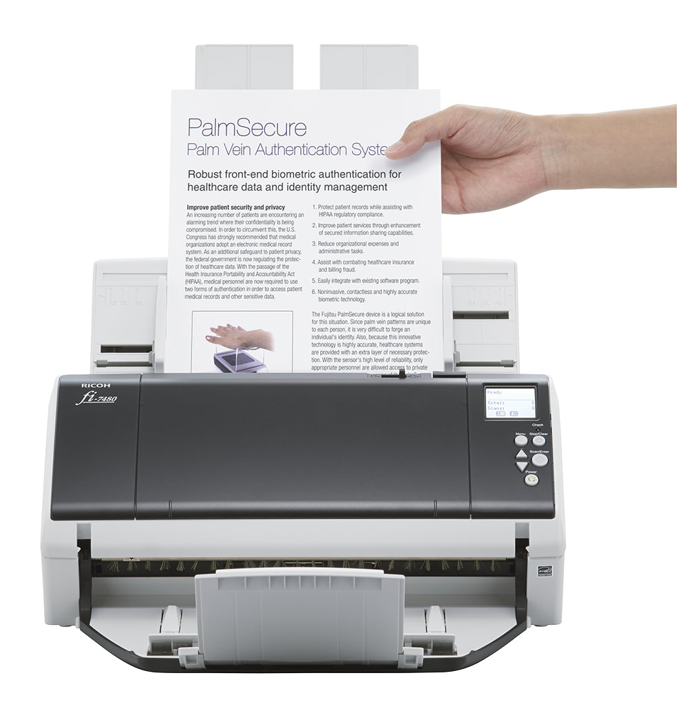 RICOH fi7480 Scanner A4 USB 3.0 80 ppm / 160 ipm 300dpi A4L ADF for up to 100 sheets 80g/m supports scanning A3 format doc