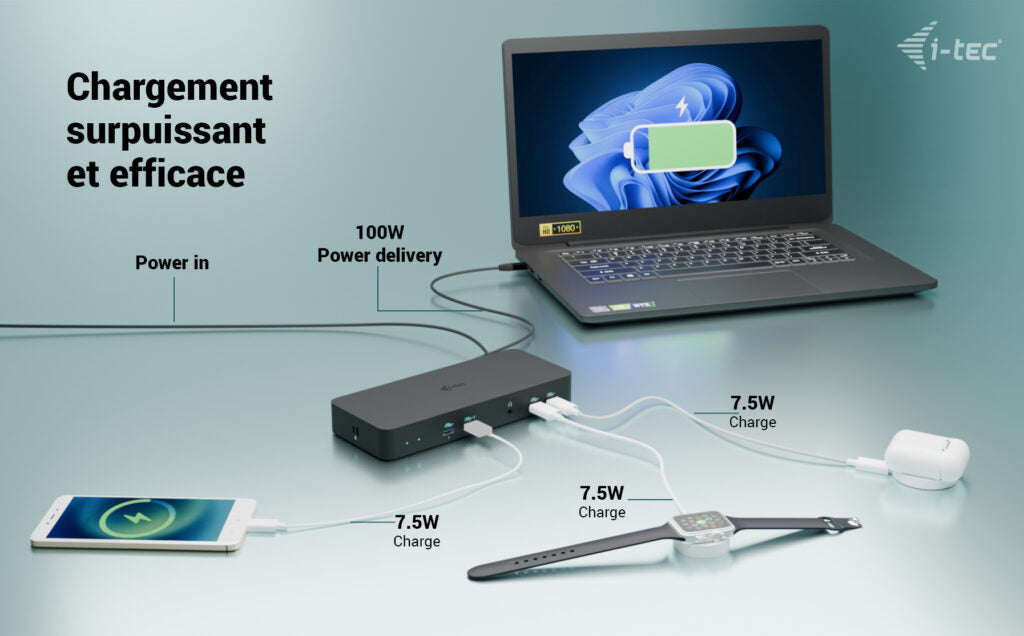 I-TEC USB-C Intelligent Triple Display Docking Station 1xHDMI 2xDP 1xGLAN 2xUSB-C Gen2 2xUSB-A Gen2 2xUSB-A Gen1 1xAudio/Mic PD 100W