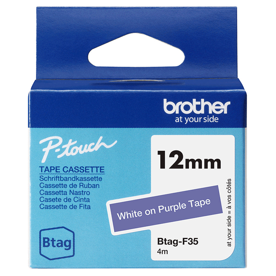 BROTHER 12MM White on Purple BTAGF35 Ribbon