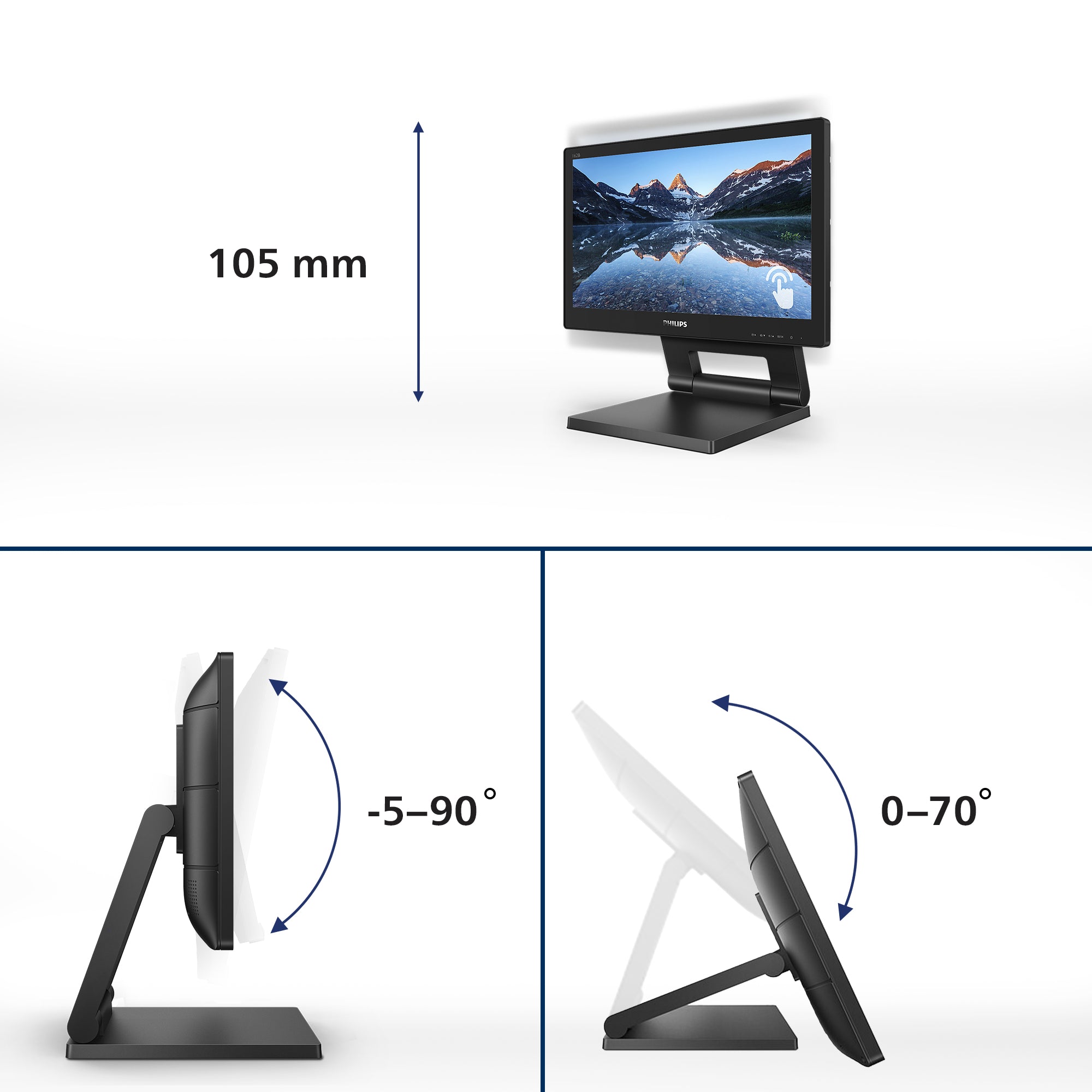 PHILIPS 162B9T/00- Tactil 15.6pcs - 10 PTS - VGA - HDMI - DP HUB USB 3.1 x 2 - Warranty 3 years - Câbles included