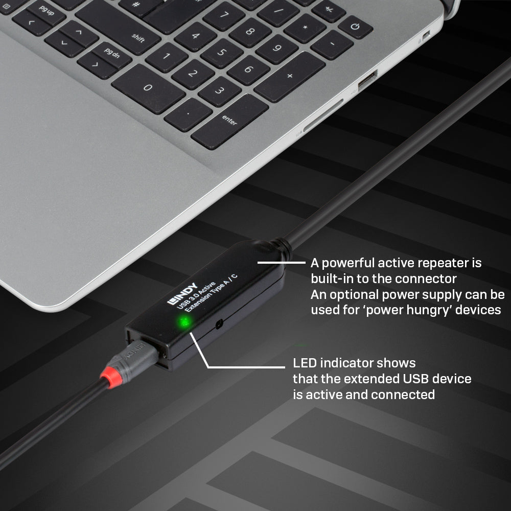 LINDY 20m USB 3.0 Active Extension Type A to C