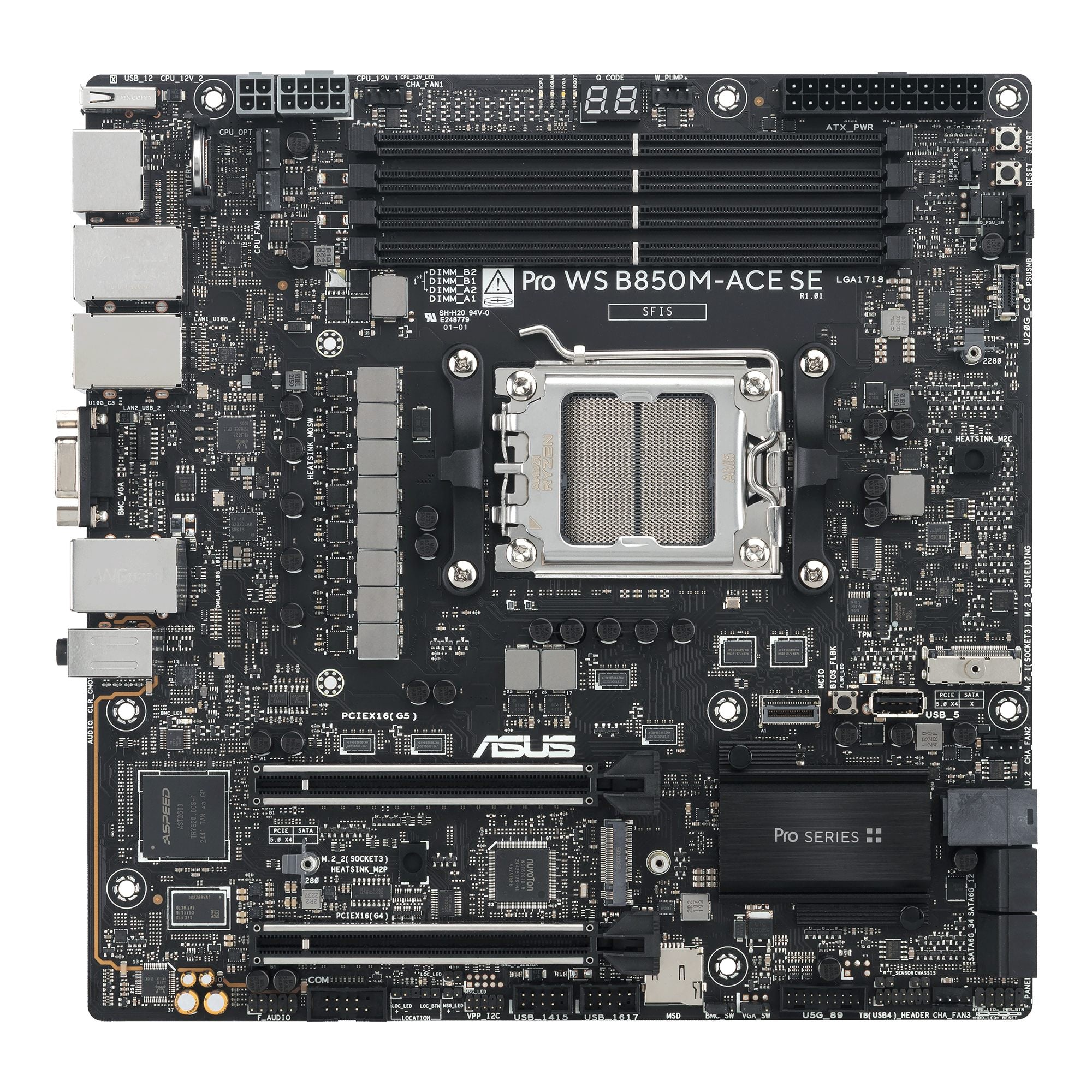 ASUS Pro WS B850M-ACE SE AM5 AMD Micro-ATX motherboard 4xDDR5 PCIe 5.0 2xM.2 1xHDMI 2xDisplayPort 1xVGA 4xSATA