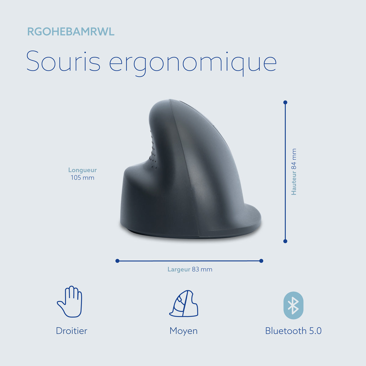 R-GO TOOLS Souris HE Basic, droiter, Bluetooth, M grise