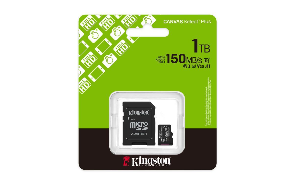 KINGSTON Canvas Select Plus Carte mémoire microSDXC 1To Gen3 150MB/s A1 Adaptateur SD Inclus