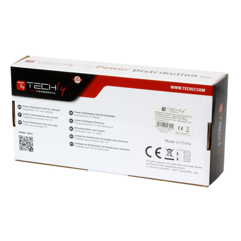 Techly I-CASE M10-4ITY Multiprise 10' 1U X4 - Prises Schuko
