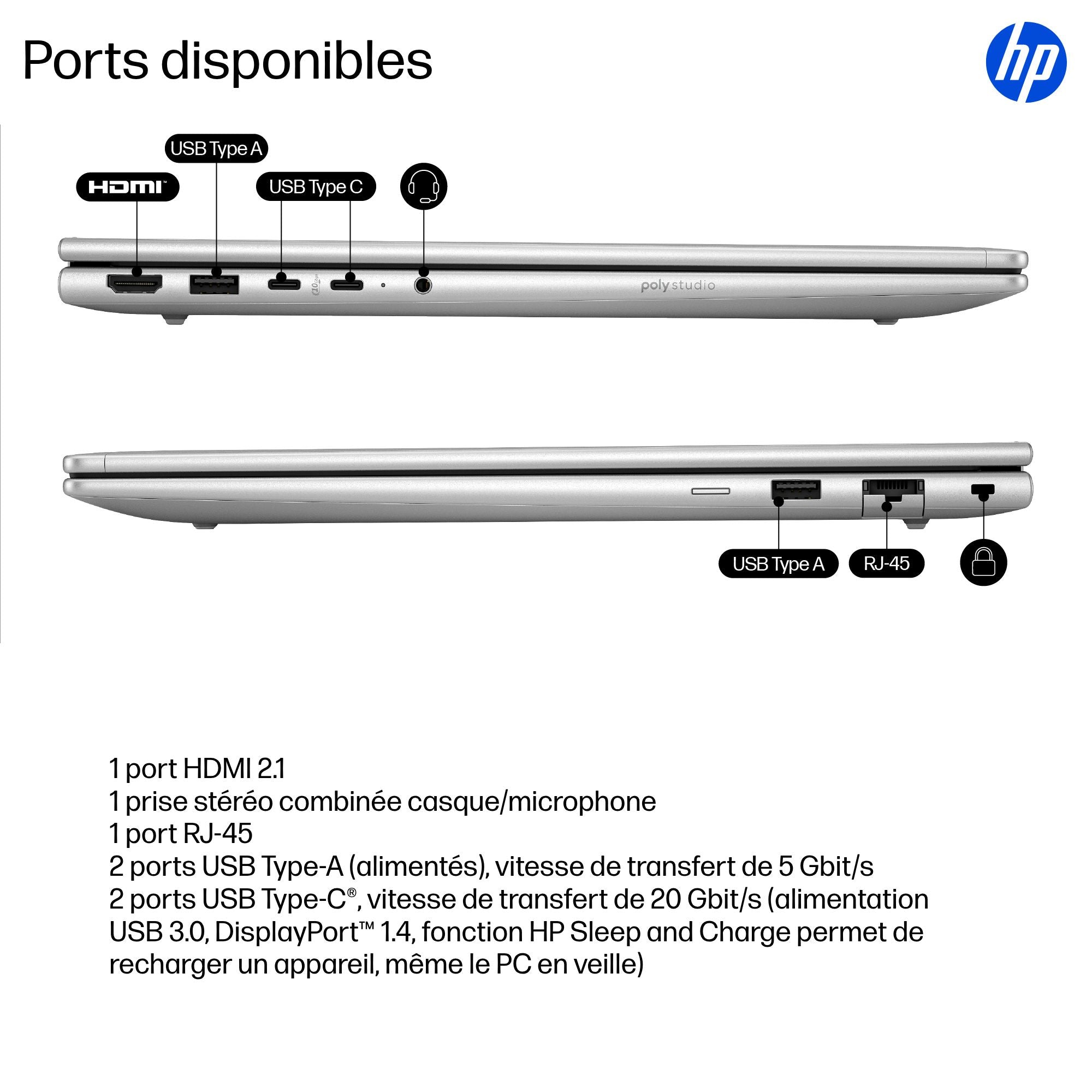 HP ProBook 4 G1i IA Nouvelle génération Intel Core Ultra 5 225U 16p WUXGA 8Go 256Go SSD UMA W11P Copilot + PC 1/1/0