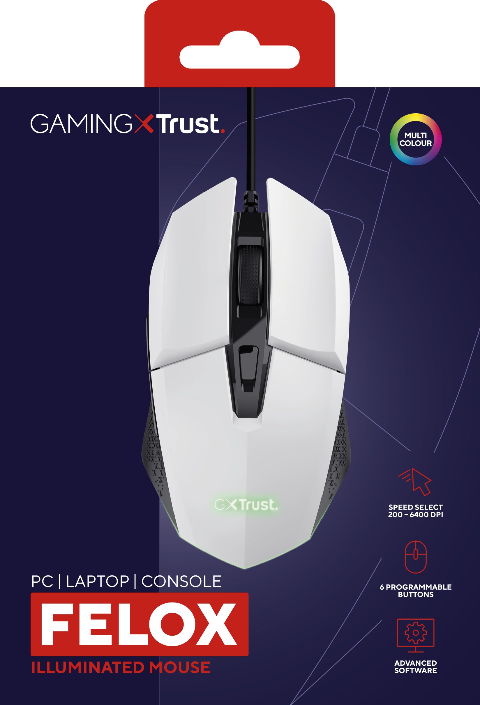 TRUST Souris gaming filaire FELOX rétroéclairée - Blanche