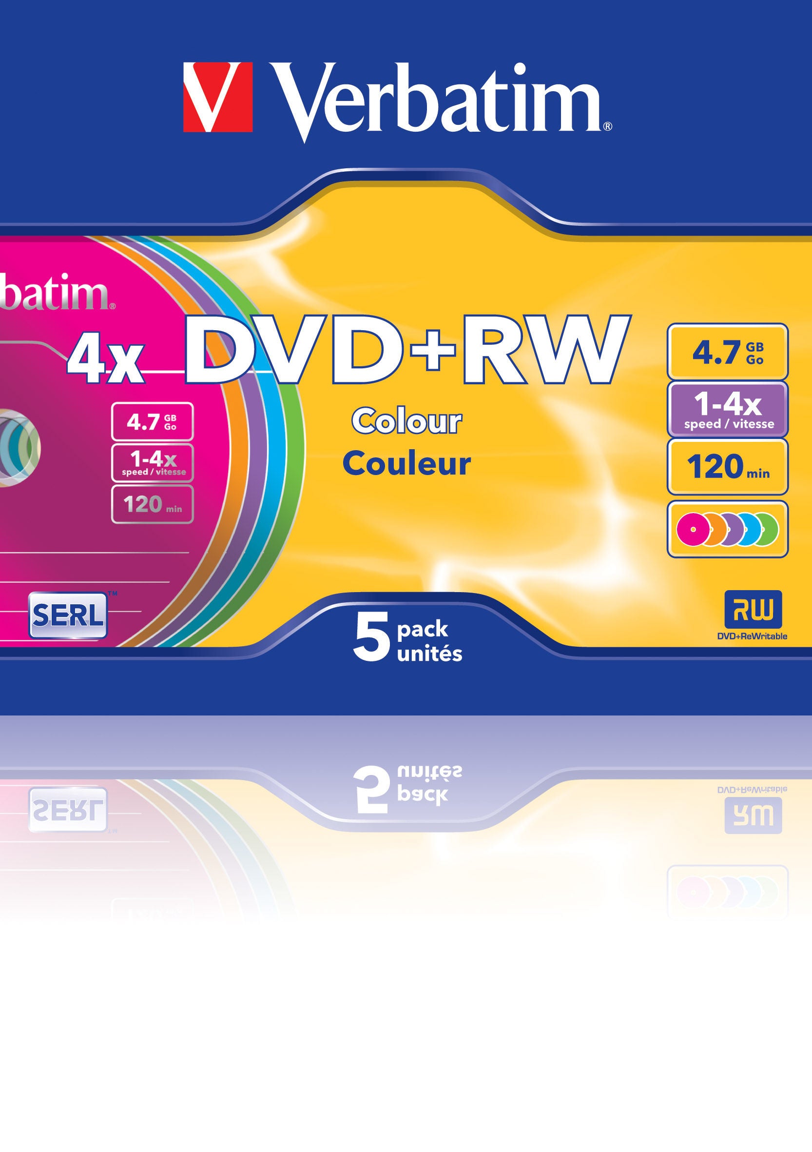 DVD+RW/4.7GB 4x ADVSERL Slim Color 5pk