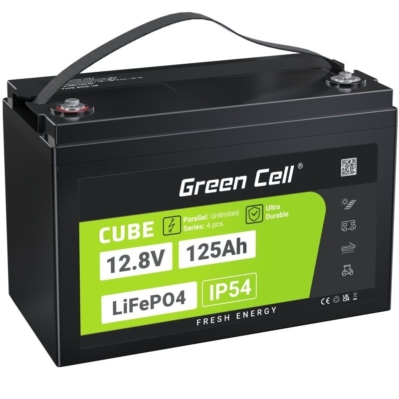 Green Cell LFPGC12V125AH CUBE LiFePO4 125Ah 12.8V 1600Wh Batterie Lithium-Fer-Phosphate pour Camping-car, Solaire, Off-Grid, Bateau