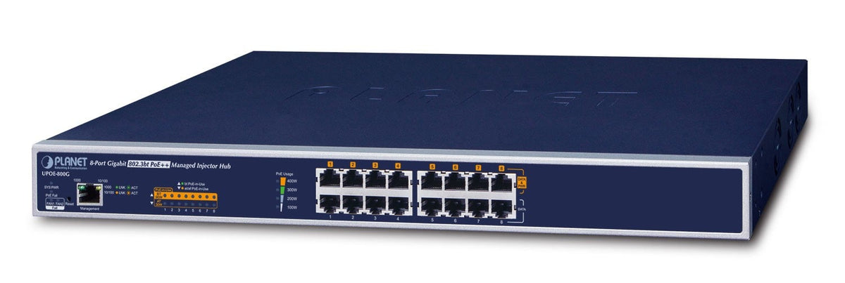 PLANET UPOE-800G commutateur réseau Géré Gigabit Ethernet (10/100/1000) Connexion Ethernet, supportant l'alimentation via ce port (PoE) Bleu