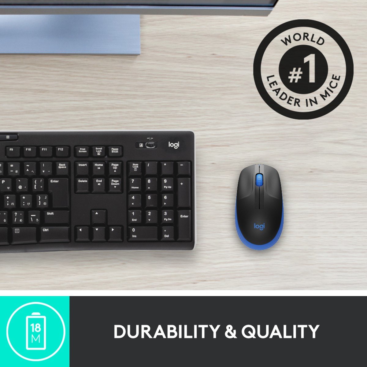 LOGITECH M190 Mouse optical 3 buttons wireless USB wireless receiver blue