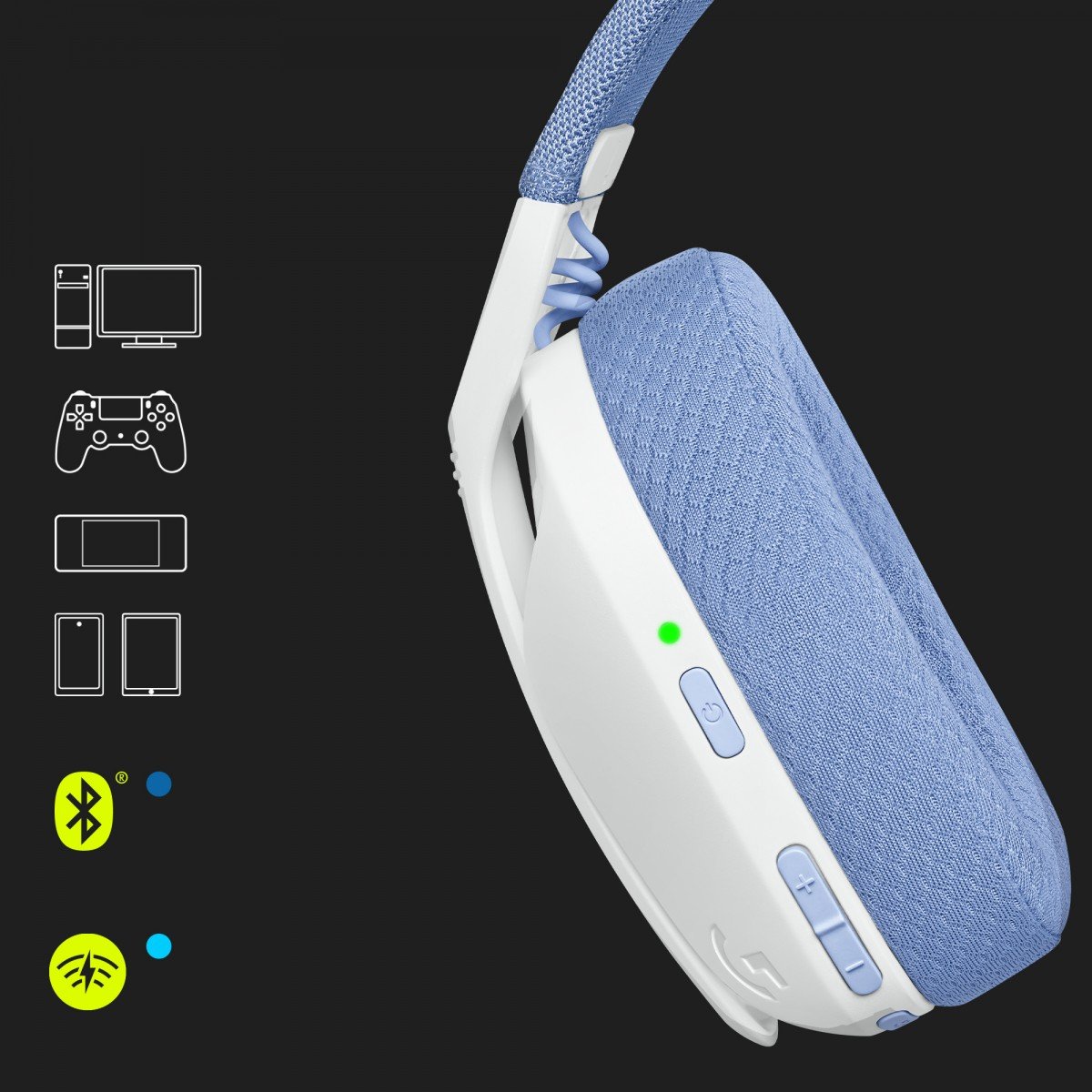 LOGITECH Lightspeed G435 Headset full size Bluetooth / 2.4 GHz radio frequency wireless white Discord Certified