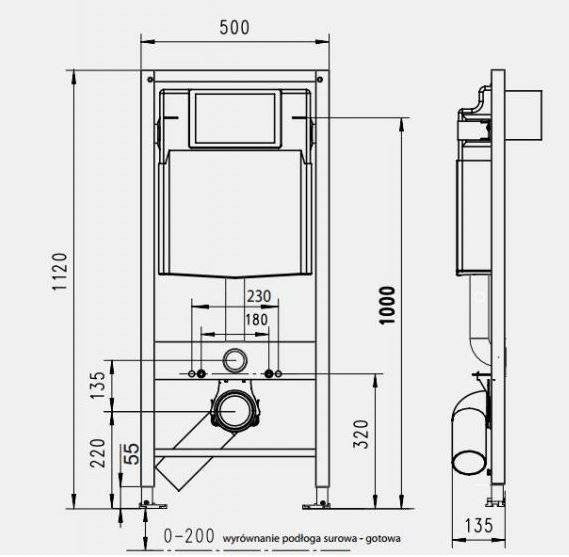 WERIT 103-000000079 Cadre WC H-112 + Supports + Bouton SWITCH blanc 174-91102700-00