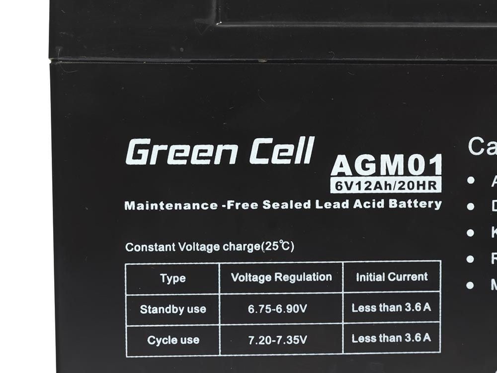 Green Cell AGM Battery 6V 12Ah - Batterie - 12.000 mAh Sealed Lead Acid (VRLA)