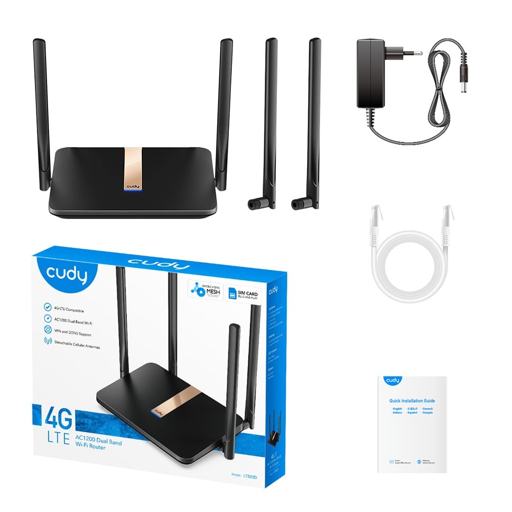 Cudy LT500D routeur sans fil Fast Ethernet Bi-bande (2,4 GHz / 5 GHz) 4G Noir