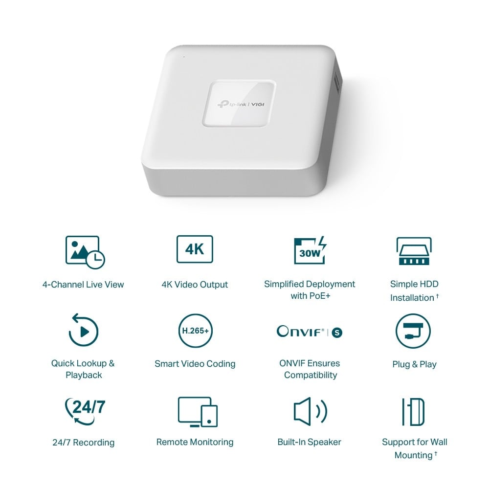 TP-LINK VIGI NVR1104H-4P 4 Channel PoE Network Video Recorder