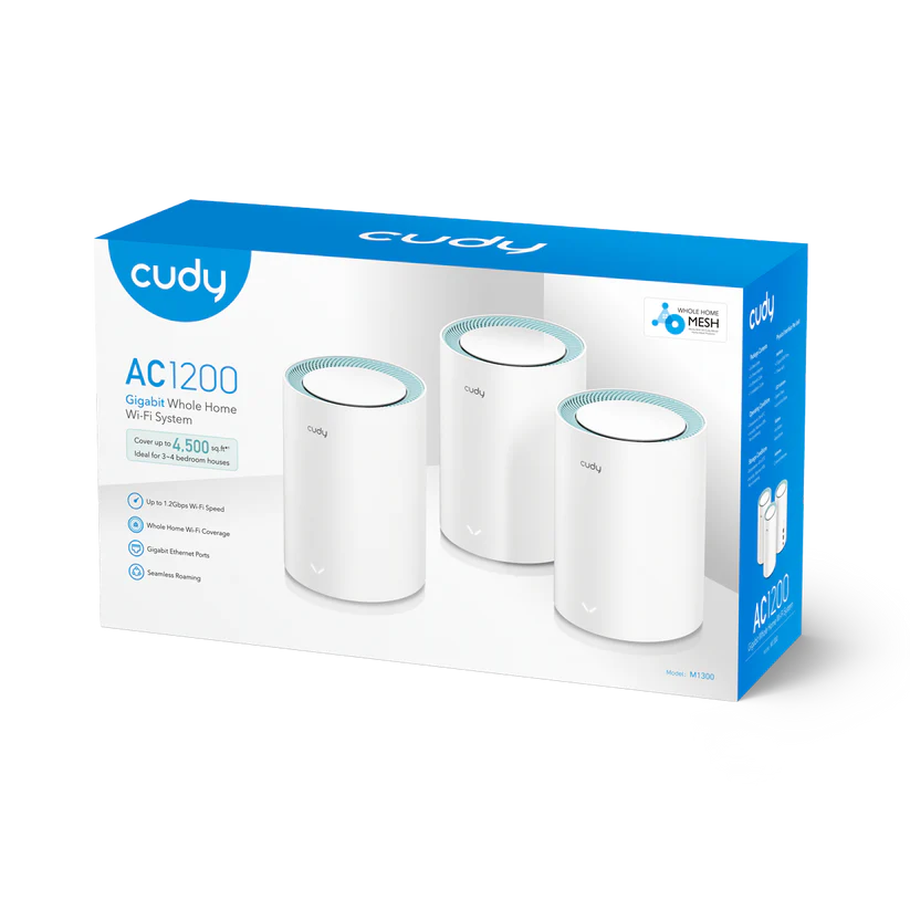 Cudy M1300 3-PACK systeme Wi-Fi maillé Bi-bande (2,4 GHz / 5 GHz) Wi-Fi 5 (802.11ac) Blanc 2 Interne