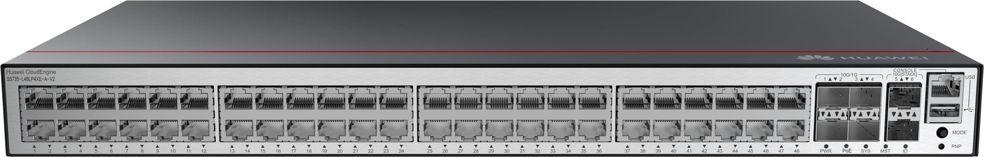 HUAWEI S5735-L48LP4XE-A-V2 48x10/100/1000BASE-T Ports 4x10GE SFP+ ports 2x12GE Stack Ports PoE+ AC Power