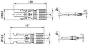Ensemble connecteur MC4 Multi-Contact PV-KBT 4/6I-UR (+) et PV-KST4/6I-UR (-) de Staubli / plage de diametre extérieur de câble 5,5-7,4mm