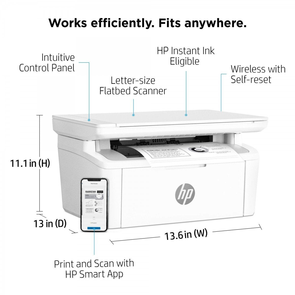 HP LaserJet MFP M140w MFP Mono B/W laser A4 210x297mm A4 20ppmcopy 20ppmprint 150 sheets USB 2.0 Wi-Fi Bluetooth