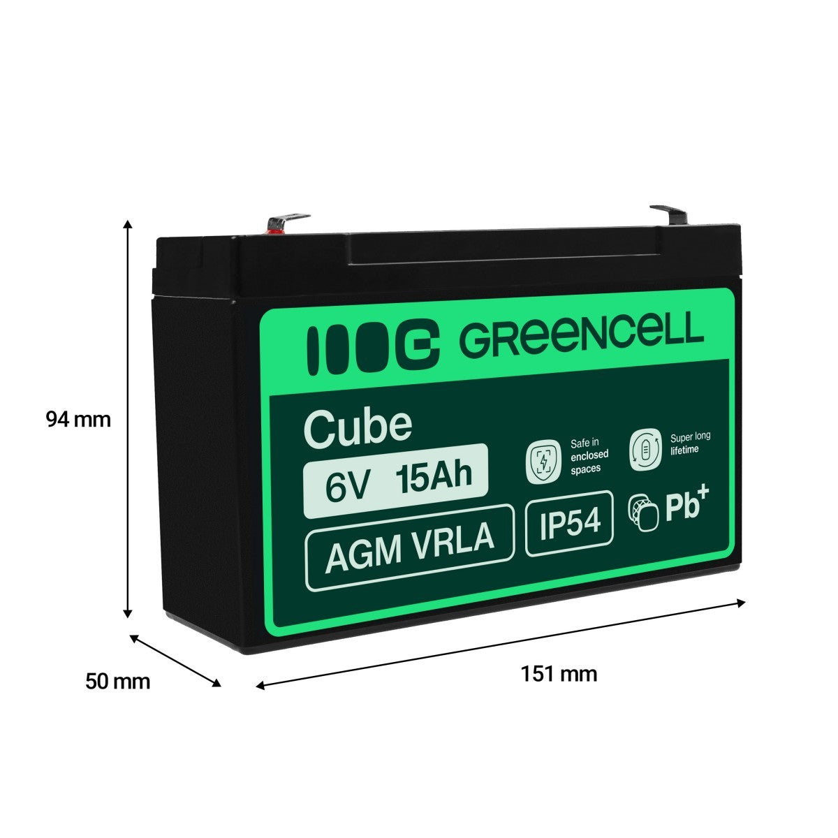 Green Cell AGM40 - 6 V - 1 piece(s) - Noir - 15 Ah - 1,8 kg - 151 mm