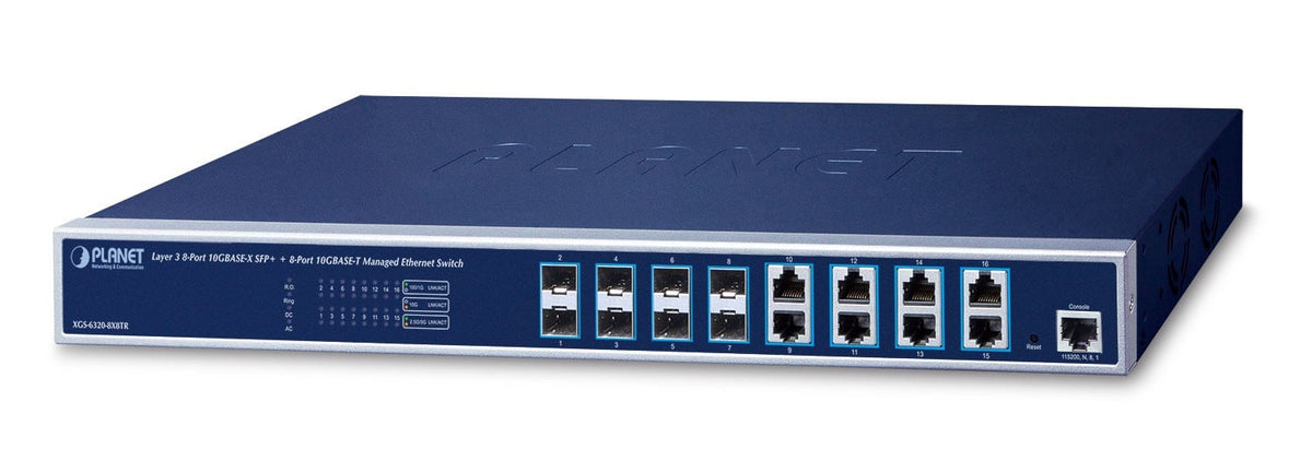 PLANET Lag 3 8-port 10GBASE-X SFP+ + Géré L3 10G Ethernet (100/1000/10000) 1U Bleu