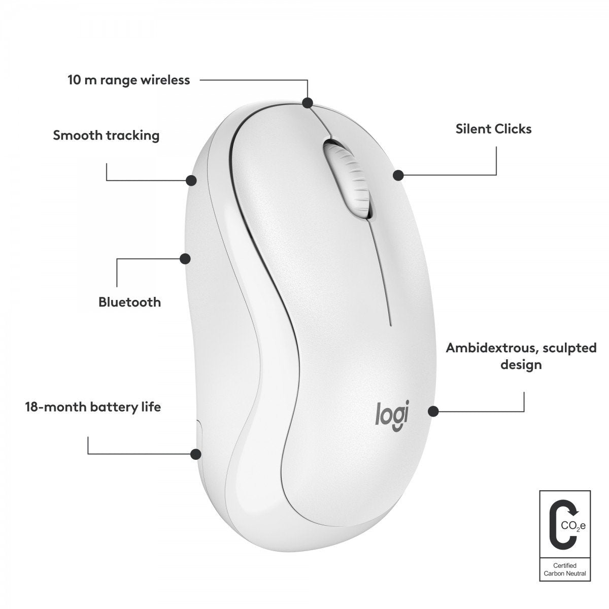 LOGITECH M240 Silent Mouse right and left-handed optical 3 buttons wireless Bluetooth off-white