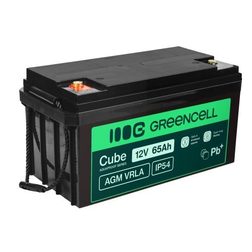 Batterie sans entretien Green Cell Cube AGM VRLA IP54 12V 65Ah pour tondeuses a gazon, scooters, bateaux et fauteuils roulants