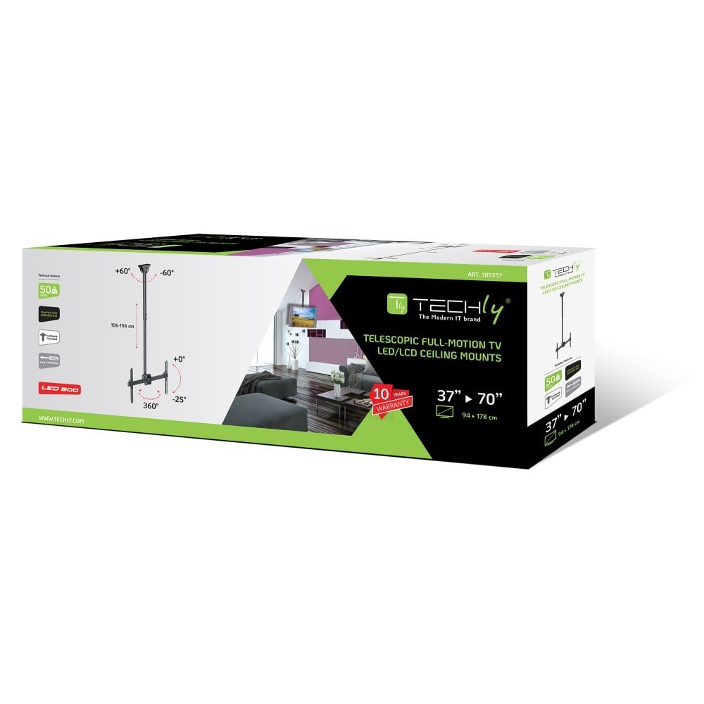 "Techly ICA-CPLB 946L Support de plafond pour TV 37-70"" LED/LCD 50kg réglable"