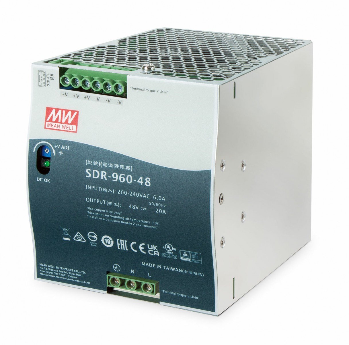 PLANET PWR-960-48 48V, 960W Din-Rail Power Supply (SDR-960-48, adjustable 48-56V DC Output, 180~264V AC input) (PWR-960-48) unité d'alimentation d'énergie Métal