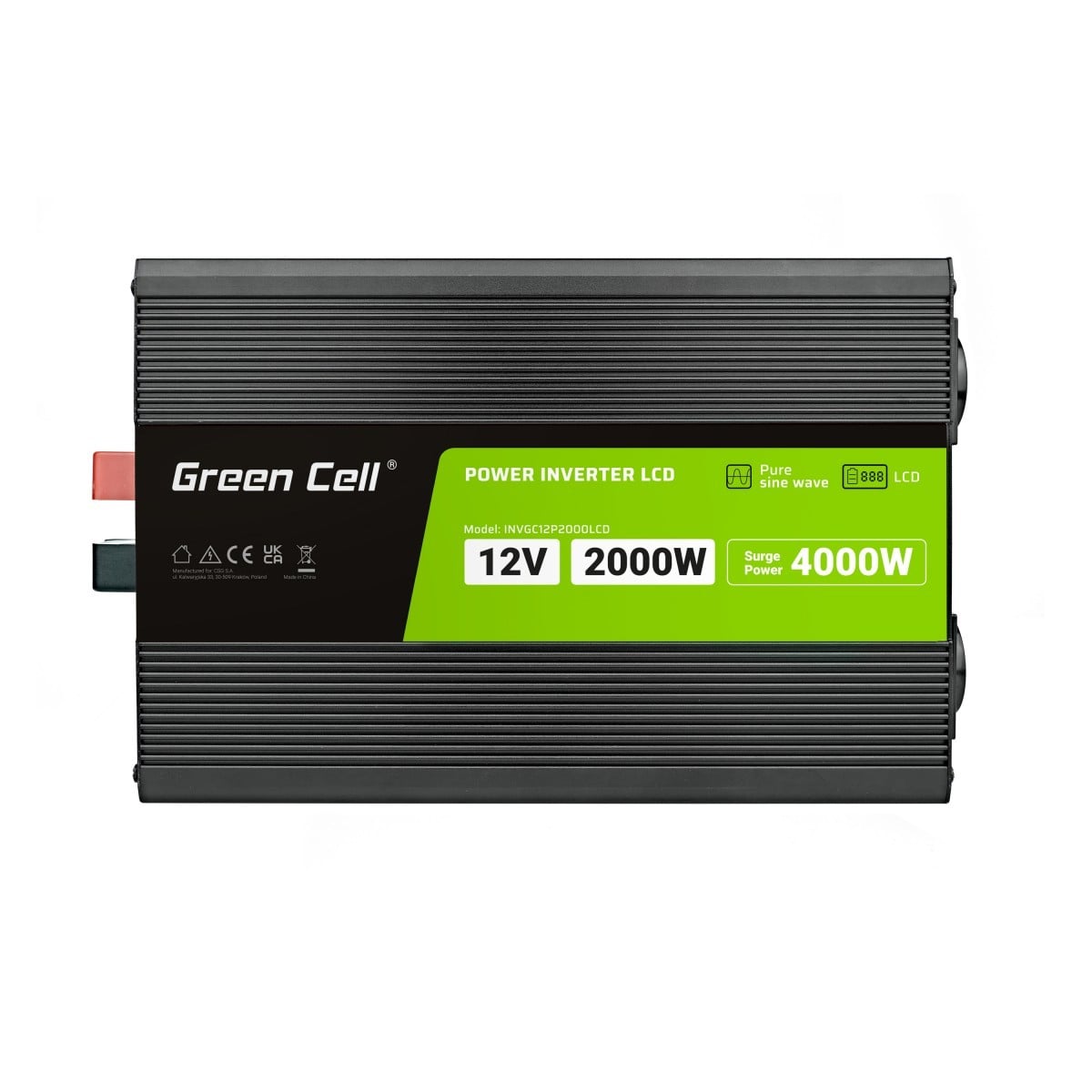 Green Cell Przetwornica napicia PowerInverter LCD 12 V 2000W/40000W Przetwornica samochodowa z wywietlaczem - czysty sinus adaptateur de puissance & onduleur Au