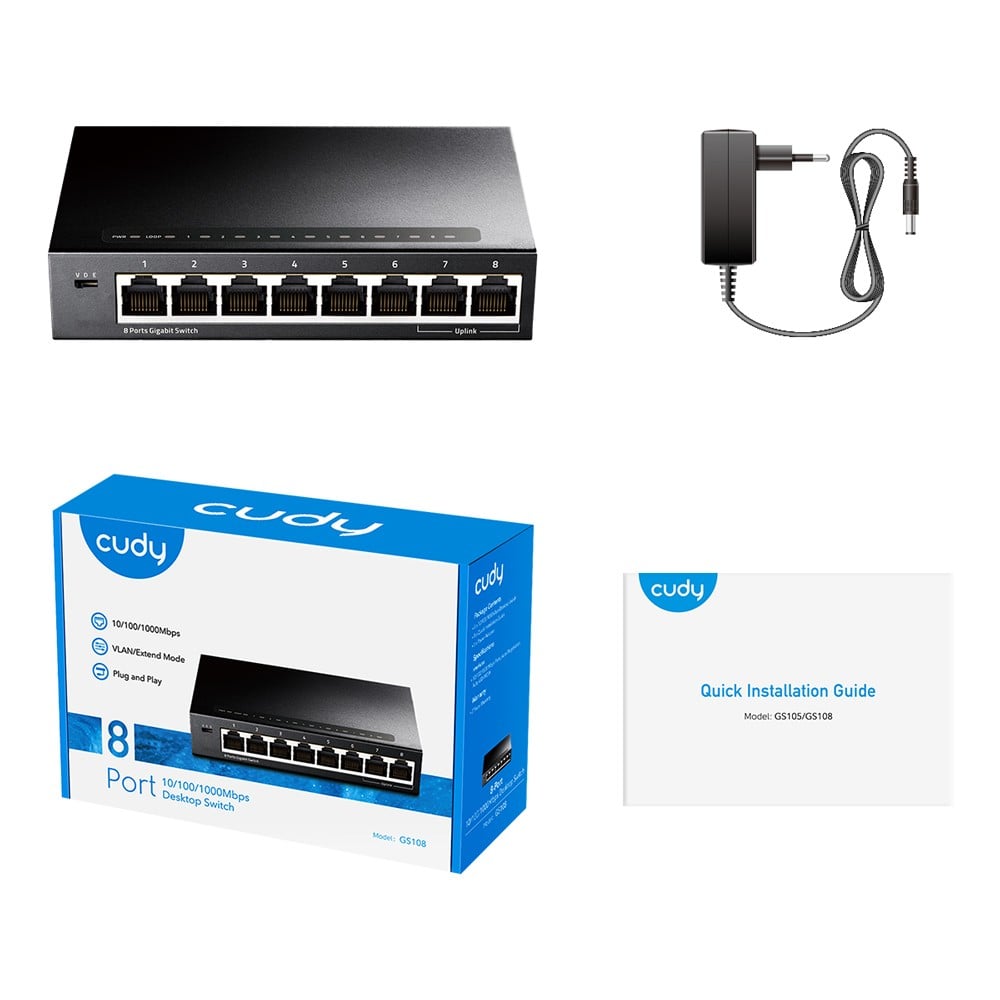 Cudy GS108 commutateur réseau Non-géré Gigabit Ethernet (10/100/1000) Noir