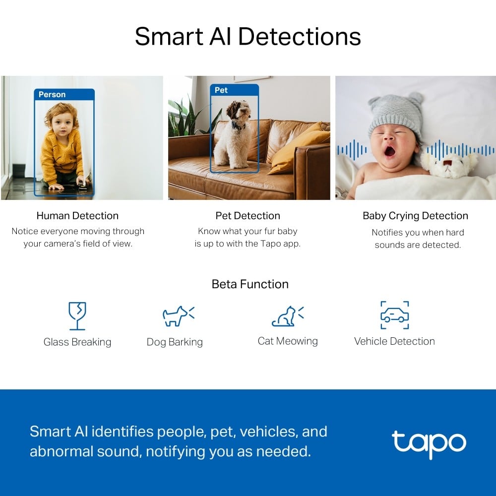 TP-LINK Pan/Tilt AI Home Security Wi-Fi Camera 2K QHD 2560x1440 2.4GHz Horizontal 360