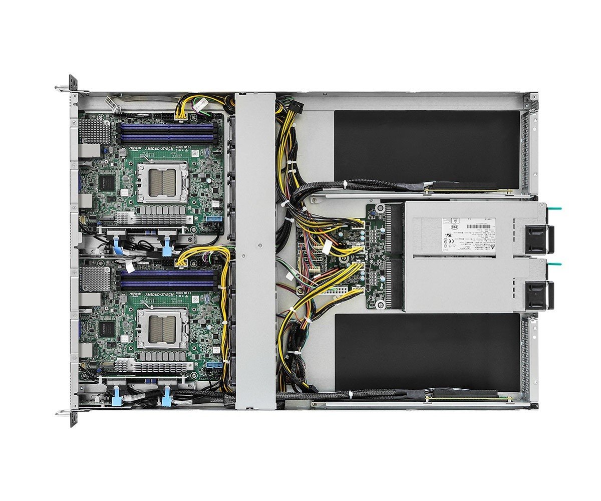 ASRock 1U2N2G-AM5/2T, Rack 1U, 2- node system, UP, AMD EPYC 4005, 1xGPU, 2x10GbE, Red. PSU, IPMI