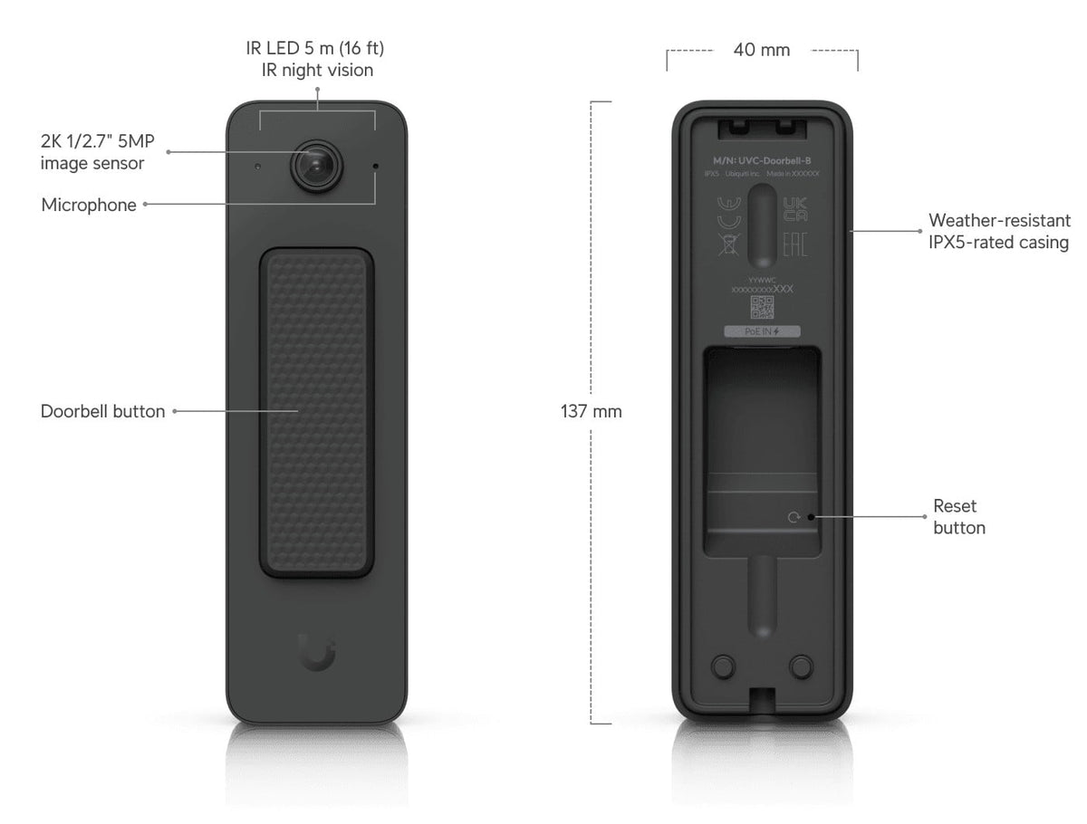 Compact PoE video doorbell with two-way