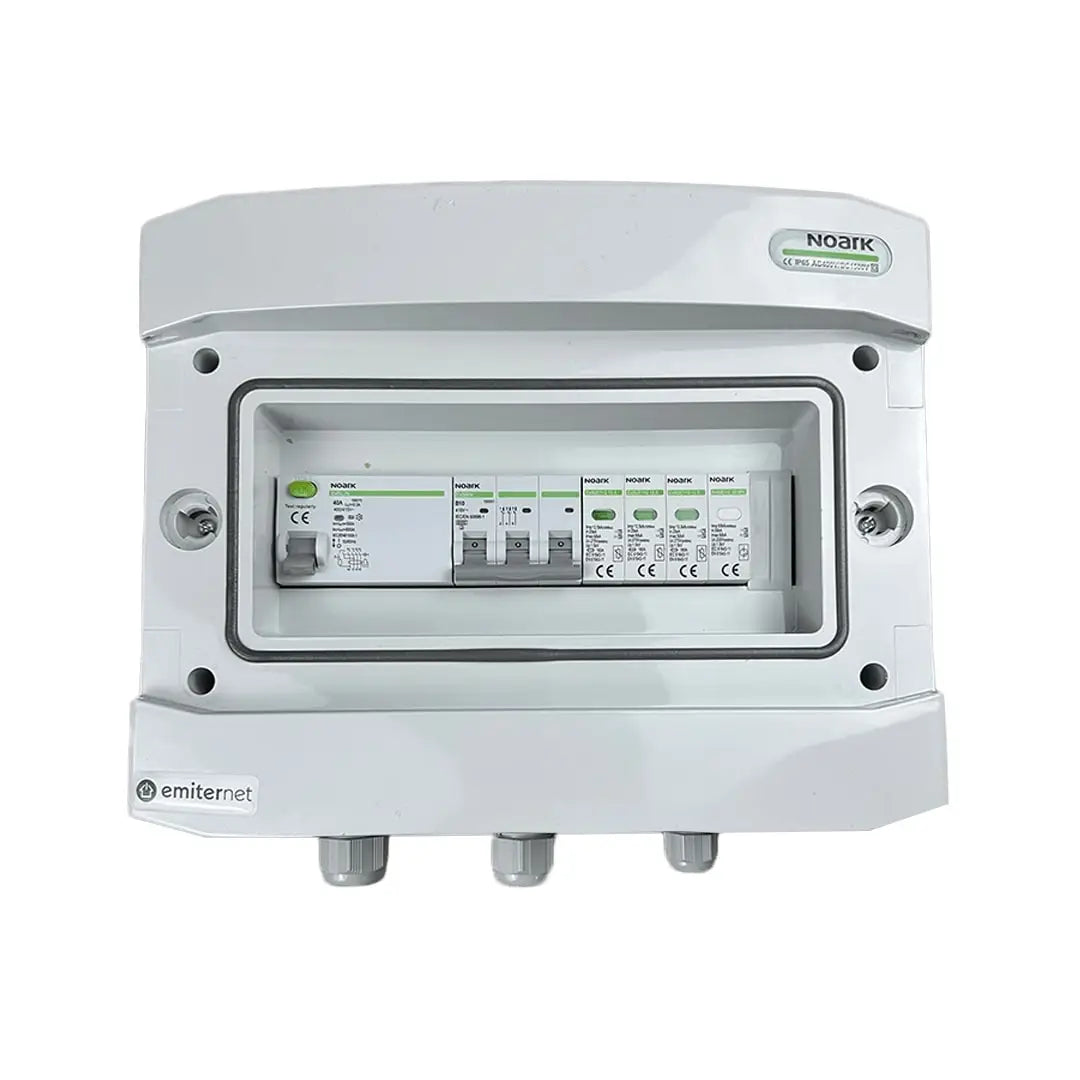 EMITER EM-446N_AC Tableau de distribution AC, IP65, SPD AC Noark type 1+2, disjoncteur 10A 3-F, RCD type A 40A/300mA