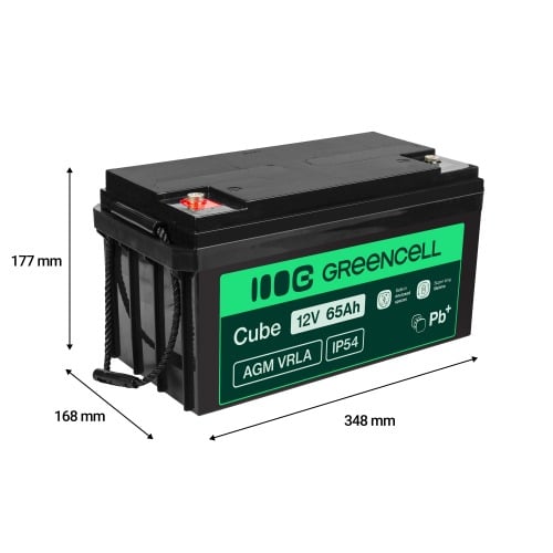 Batterie sans entretien Green Cell Cube AGM VRLA IP54 12V 65Ah pour tondeuses a gazon, scooters, bateaux et fauteuils roulants