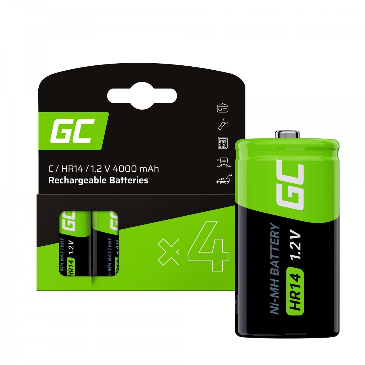 Green Cell GR14 Piles rechargeables 4x C R14 HR14 Ni-MH 4000mAh 1.2V