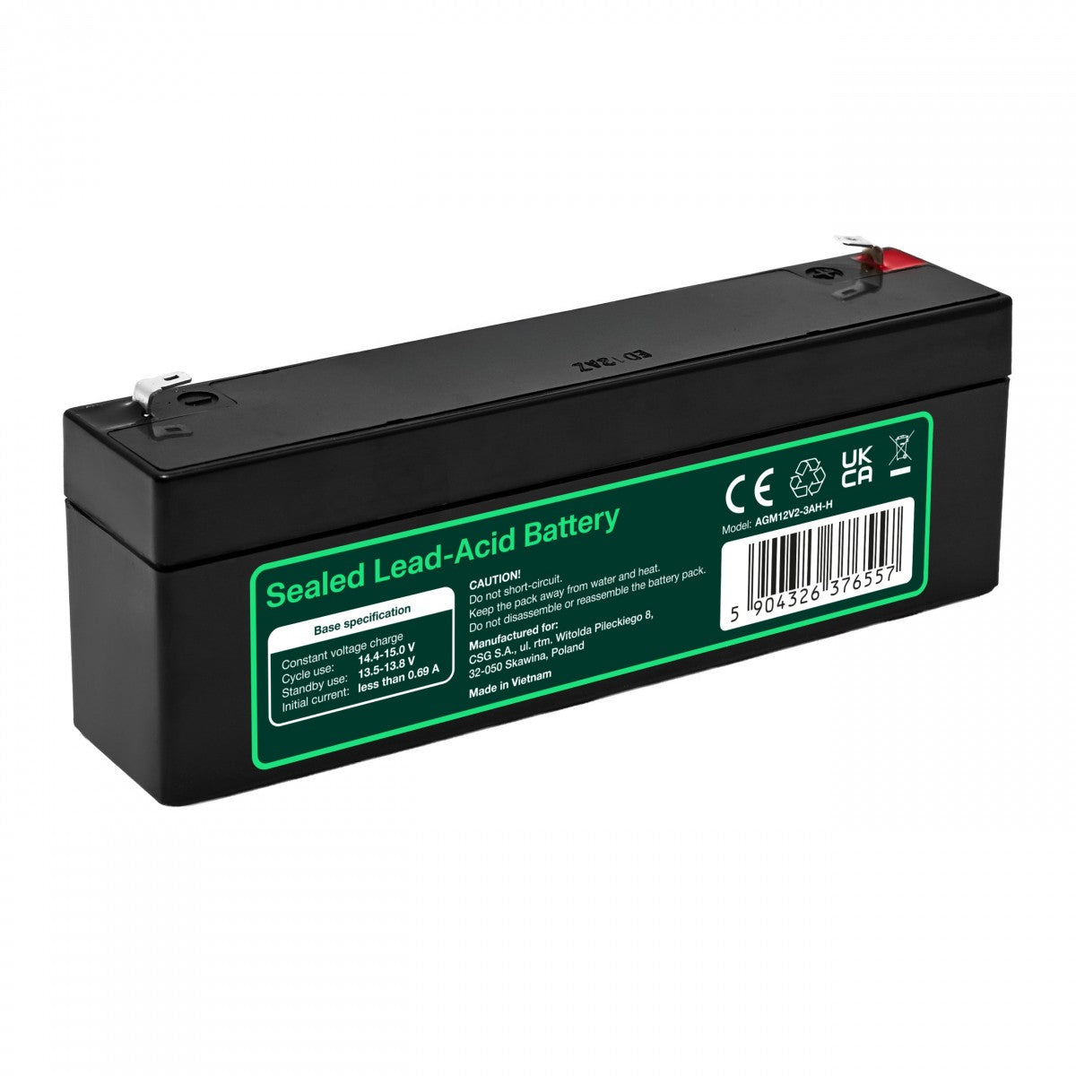 Batterie sans entretien Green Cell AGM VRLA 12V 2.5Ah pour caisses enregistreuses, jouets (178x36x66mm)