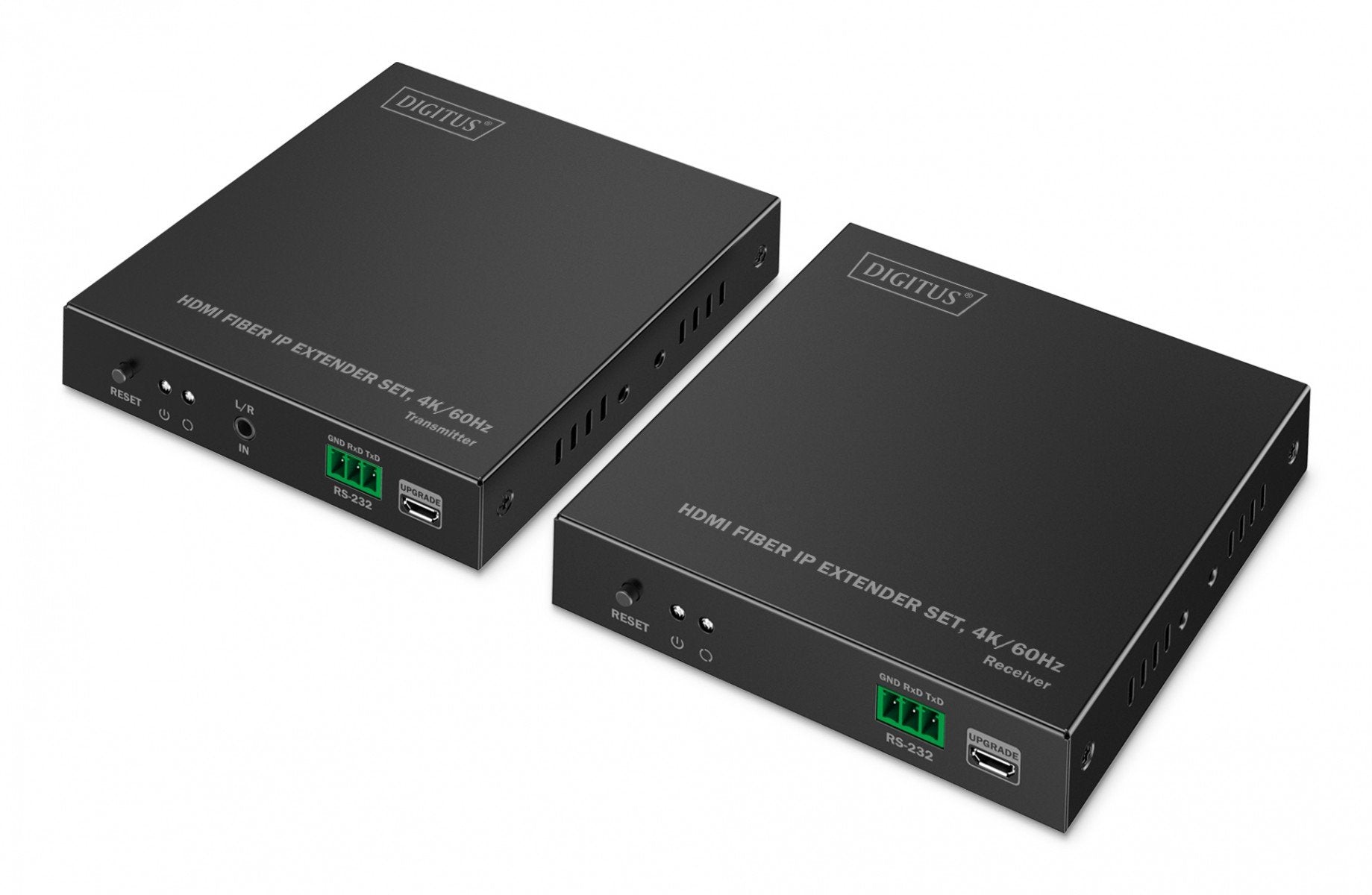 Extenseur HDMI fibre optique 4K/60Hz sur IP 1G jusqu'a 40 km/300 m, HDMI Loop-Out, contrôle IR - ensemble