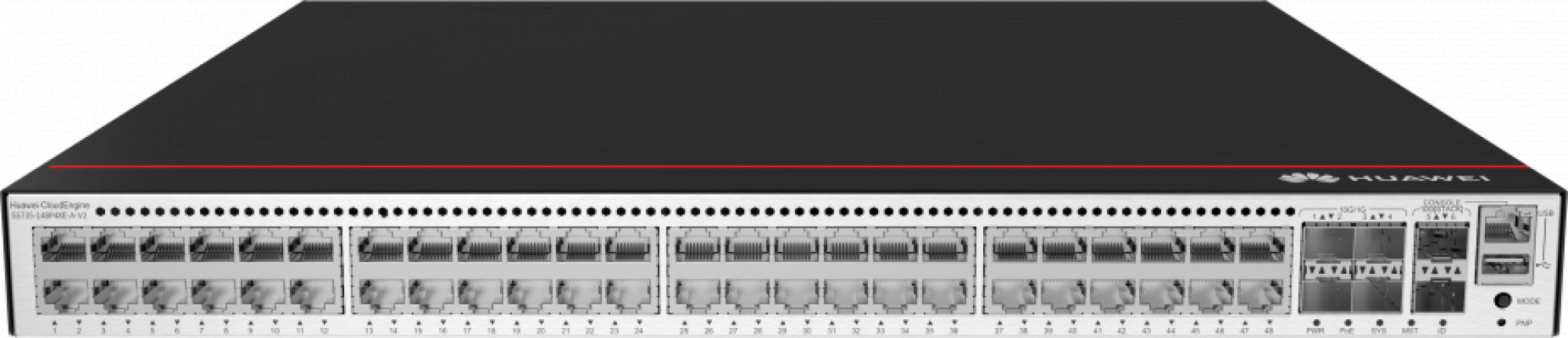 Huawei Switch S5735-L48P4XE-A-V2 (48*GE ports, 4*10GE SFP+ ports, 2*12GE stack ports, PoE+, 1*AC power) + license L-MLIC-S57L (98012120)