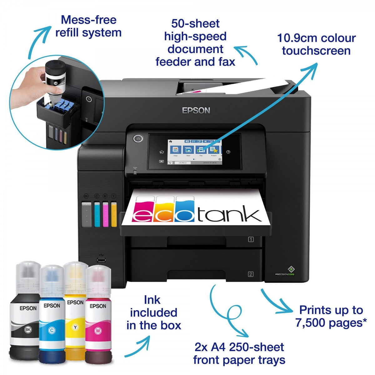 EPSON EcoTank ET-5805 MFP colour inkjet ITS A4 25ppm Print 550sheets USB LAN Wi-Fi Black