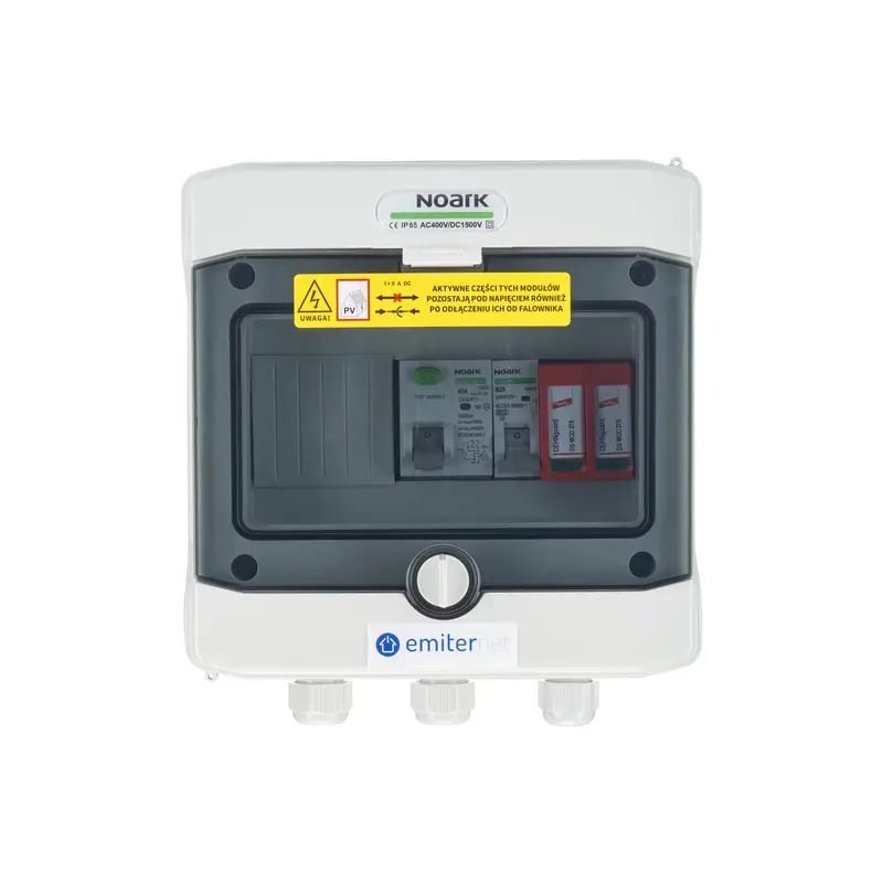 EMITER EM-265_AC Tableau de distribution AC, IP65, SPD AC Dehn type 2, disjoncteur 20A 1-F, RCD type A 40A/300mA