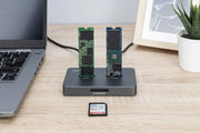 Station d'accueil USB-C 3.2 Gen2 pour disques SSD M.2 Duo NVMe et SATA (max. 2x 4 To) avec lecteur de carte SD-Express 7.1 (max. 2 To), noir