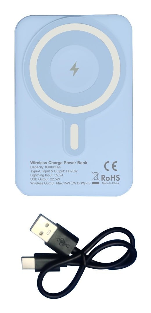 Techly I-CHARGE-10LCDBL Chargeur de Power Bank Magnétique Sans Fil 10 000 mAh