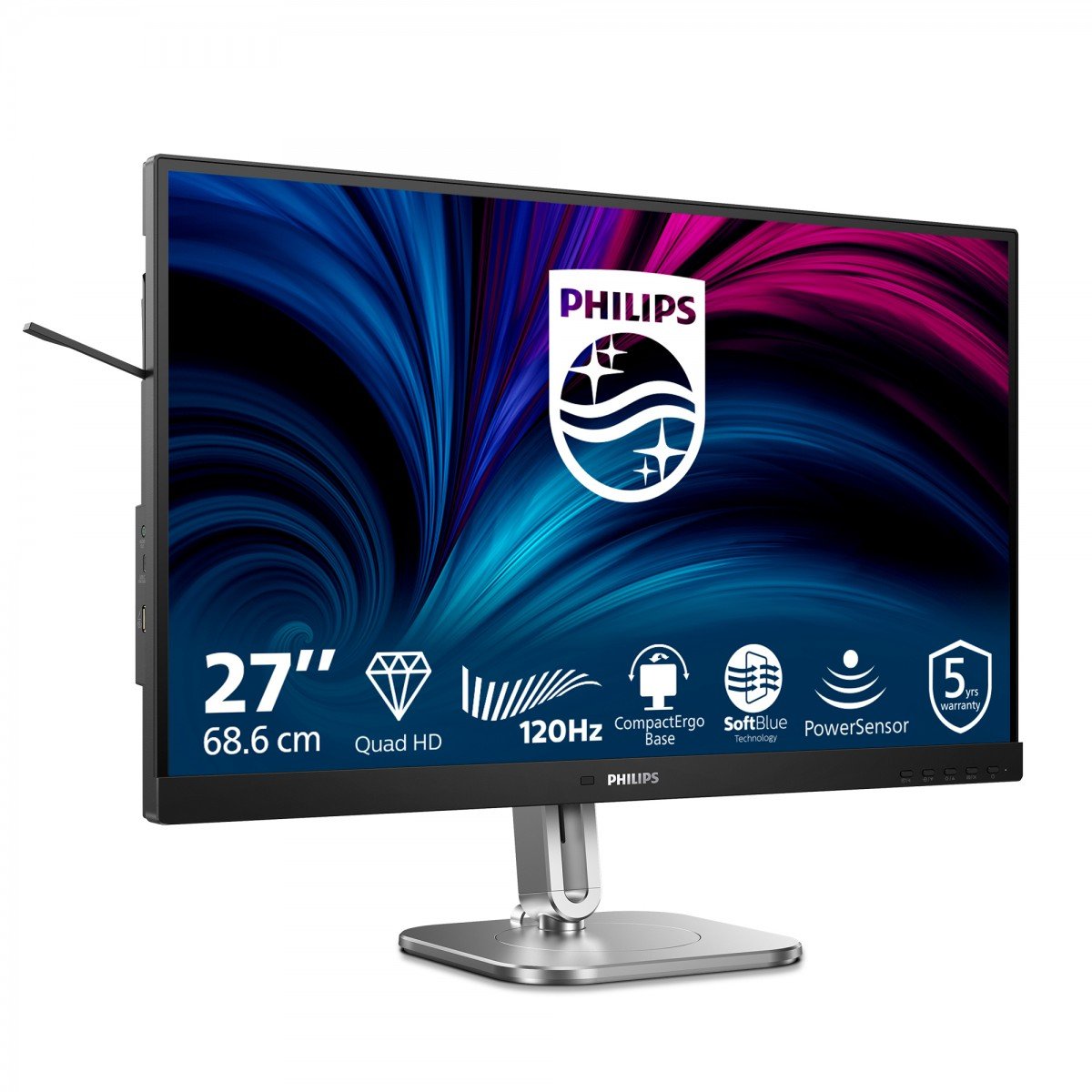 PHILIPS 27p 2560x1440 120Hz IPS Flat H/A 150 MM TUV EyeSafe certified USB HUB SPEAKERS Power/Light sensor DP 2xHDMI 350cd/m2