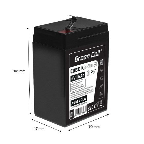 Batterie sans entretien Green Cell Cube AGM VRLA IP54 6V 5Ah pour systemes d'alarme, caisses enregistreuses, jouets