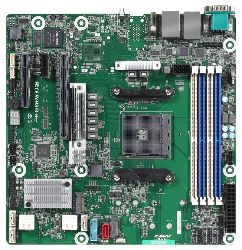 ASRock X570D4U, 1xSKT AM4, AMD Ryzen, X570, SATA, 2xM.2, 2xGbE, IPMI