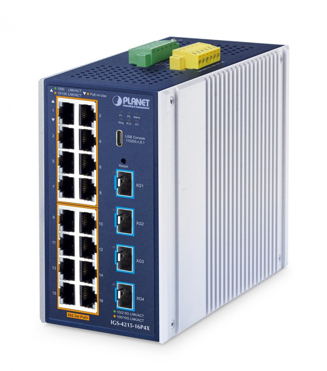 PLANET ndustrial L2+ 16-Port 10/100/1000T 802.3at PoE + 4-Port 10G SFP+ Managed Ethernet Switch Géré L2+ Gigabit Ethernet (10/100/1000) Connexion Ethernet, supp